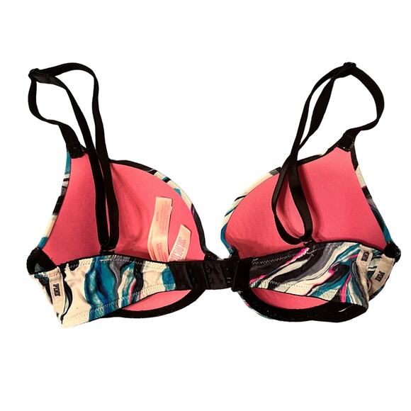 PINK Multi-Color Blue Tie Dye Wear Everywhere Lightly Lined T-Shirt Bra 32C - Picture 3 of 7